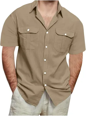 Men Shirt Casual Summer Short Sleeve Shirts for Men Button Down for Men Trendy Plain Shirts Tops with Pocket 2025