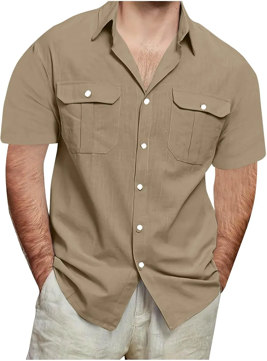 Men Shirt Casual Summer Short Sleeve Shirts for Men Button Down for Men Trendy Plain Shirts Tops with Pocket 2025