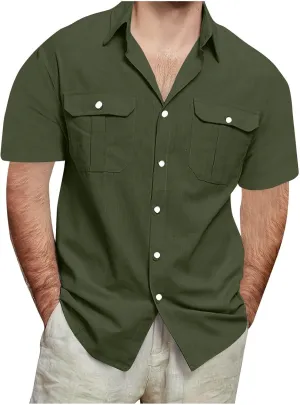 Men Shirt Casual Summer Short Sleeve Shirts for Men Button Down for Men Trendy Plain Shirts Tops with Pocket 2025