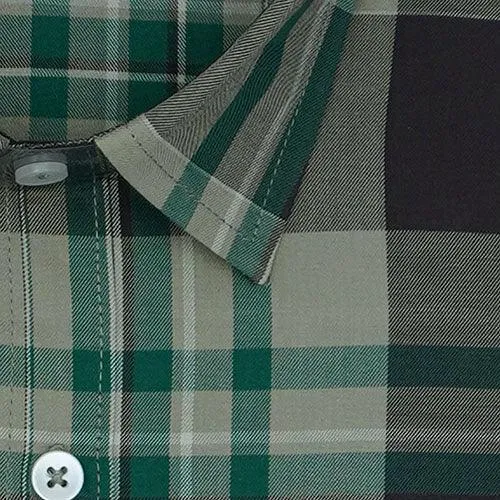Men's 100% Cotton Half Sleeves Tartan Plaid Checkered Shirt (Green)