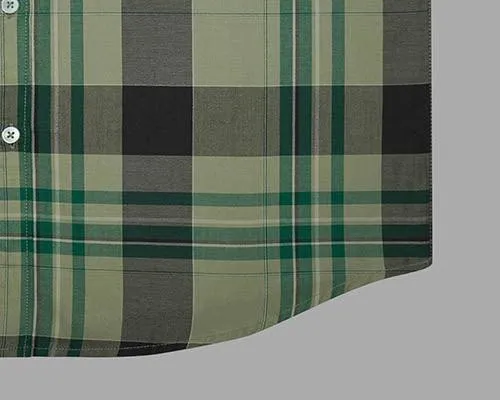 Men's 100% Cotton Half Sleeves Tartan Plaid Checkered Shirt (Green)