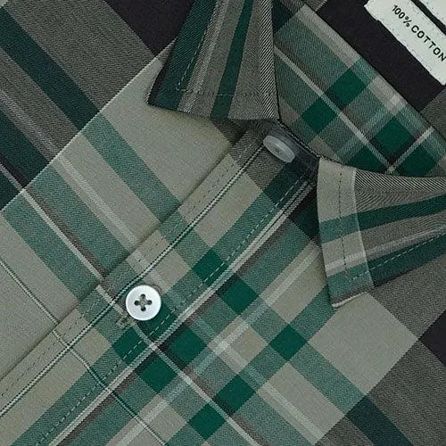 Men's 100% Cotton Half Sleeves Tartan Plaid Checkered Shirt (Green)