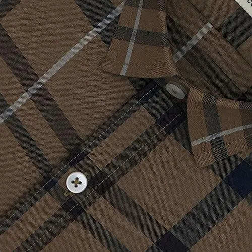 Men's 100% Cotton Plaid Checkered Half Sleeves Shirt (Brown)