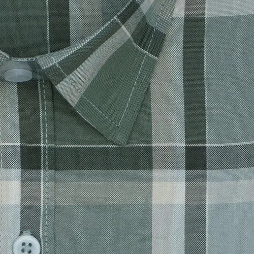 Men's 100% Cotton Windowpane Checkered Half Sleeves Shirt (Grey)