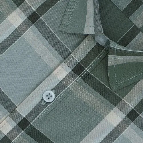 Men's 100% Cotton Windowpane Checkered Half Sleeves Shirt (Grey)