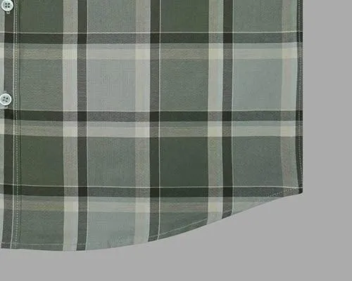 Men's 100% Cotton Windowpane Checkered Half Sleeves Shirt (Grey)