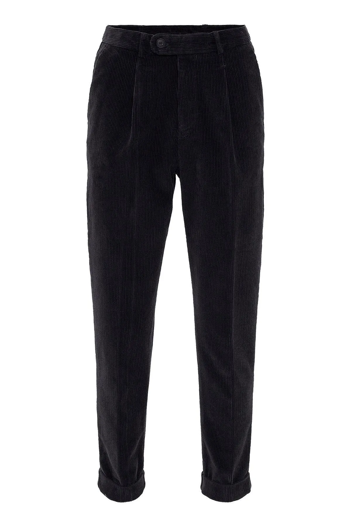 Men's Black High Waist Pleated Velvet  Trousers - Wessi