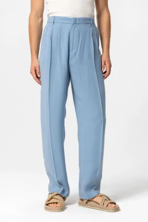 Men's Blue High-Waist Pleated Baggy Pants - Wessi