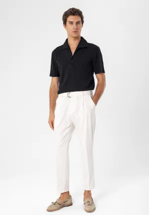 Men's Ecru High Waist Girdle Closure  Trousers - Wessi