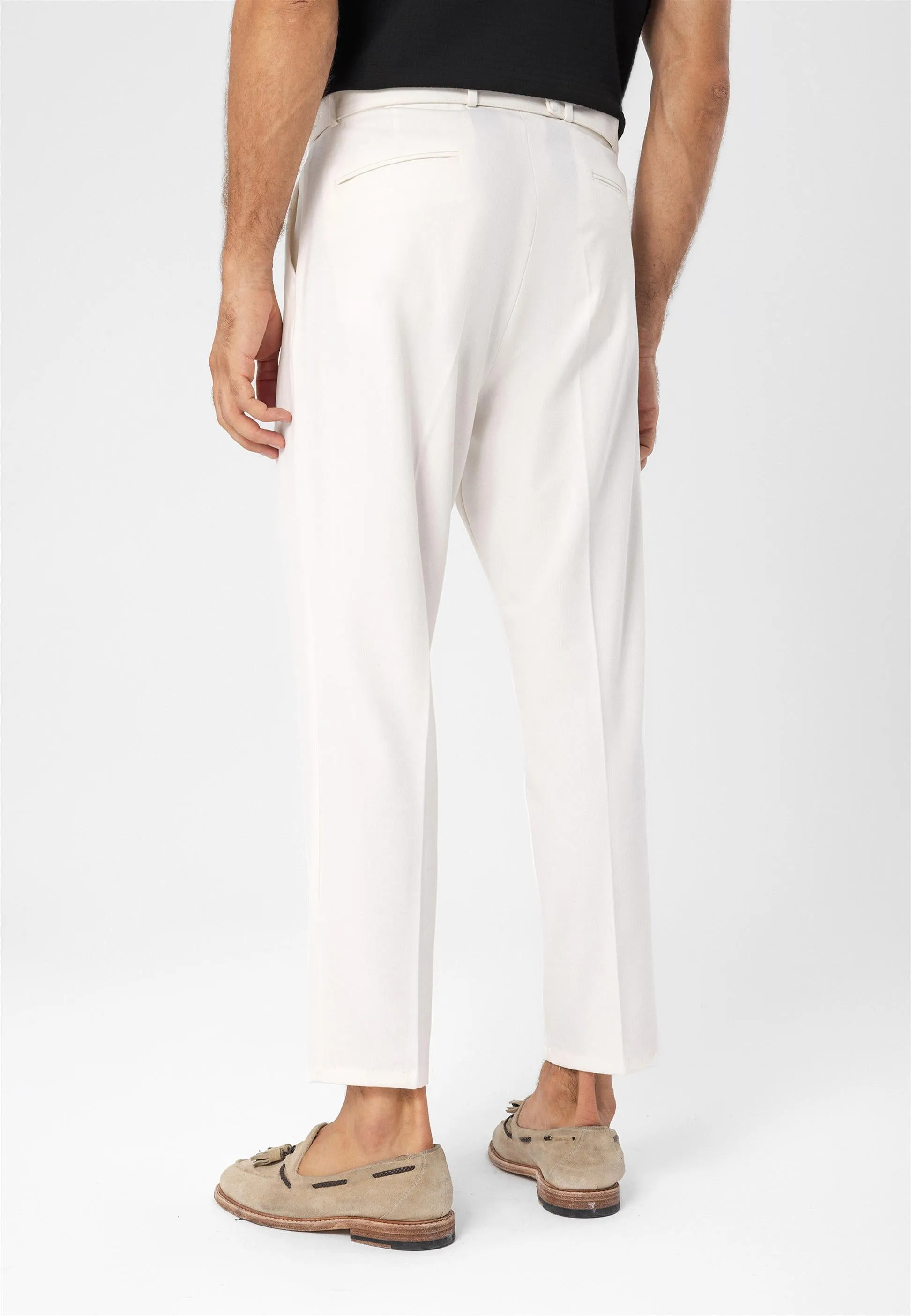 Men's Ecru High Waist Girdle Closure  Trousers - Wessi