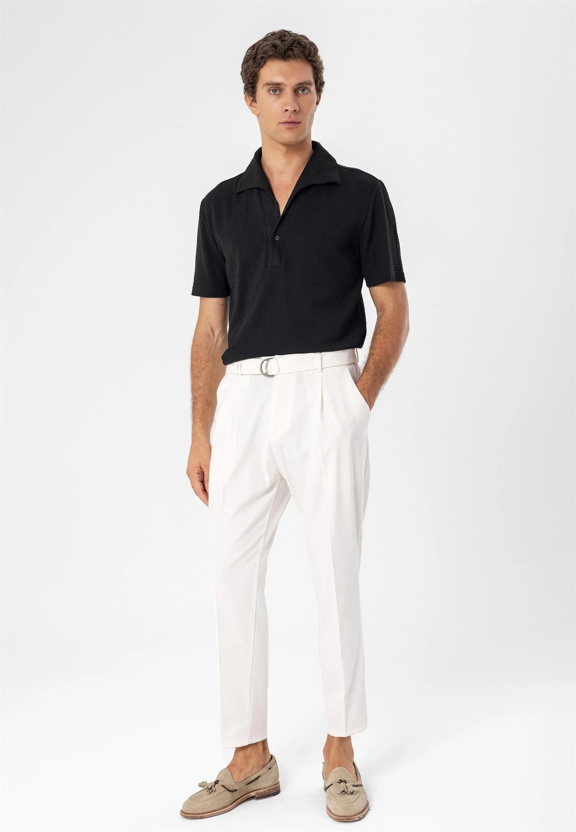 Men's Ecru High Waist Girdle Closure  Trousers - Wessi