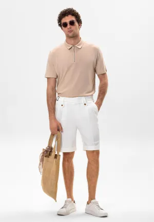 Men's White Buckle Detailed Pleated  Shorts - Wessi