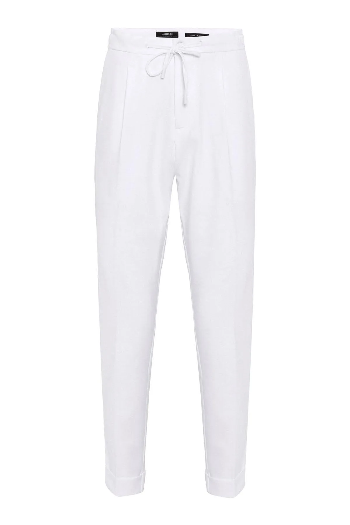 Men's White Elastic Waist Pleated  Trousers - Wessi