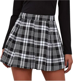 Plaid Skirts for Women Casual Fashion Splicing Skirt Vintage Elastic Waist Mini Party Skater Skirt Swing Skirt