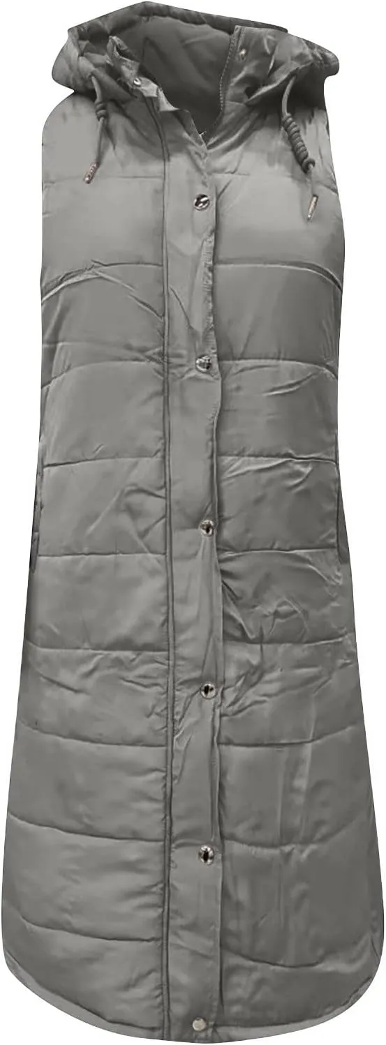 Puffer Vest Women Oversized Sleeveless Winter Coats Warm Zip Up Hoodie Casual Cotton Padded Jacket Long Outerwear