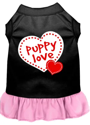 Puppy Love Screen Print Dog Dress Black With Light Pink Med