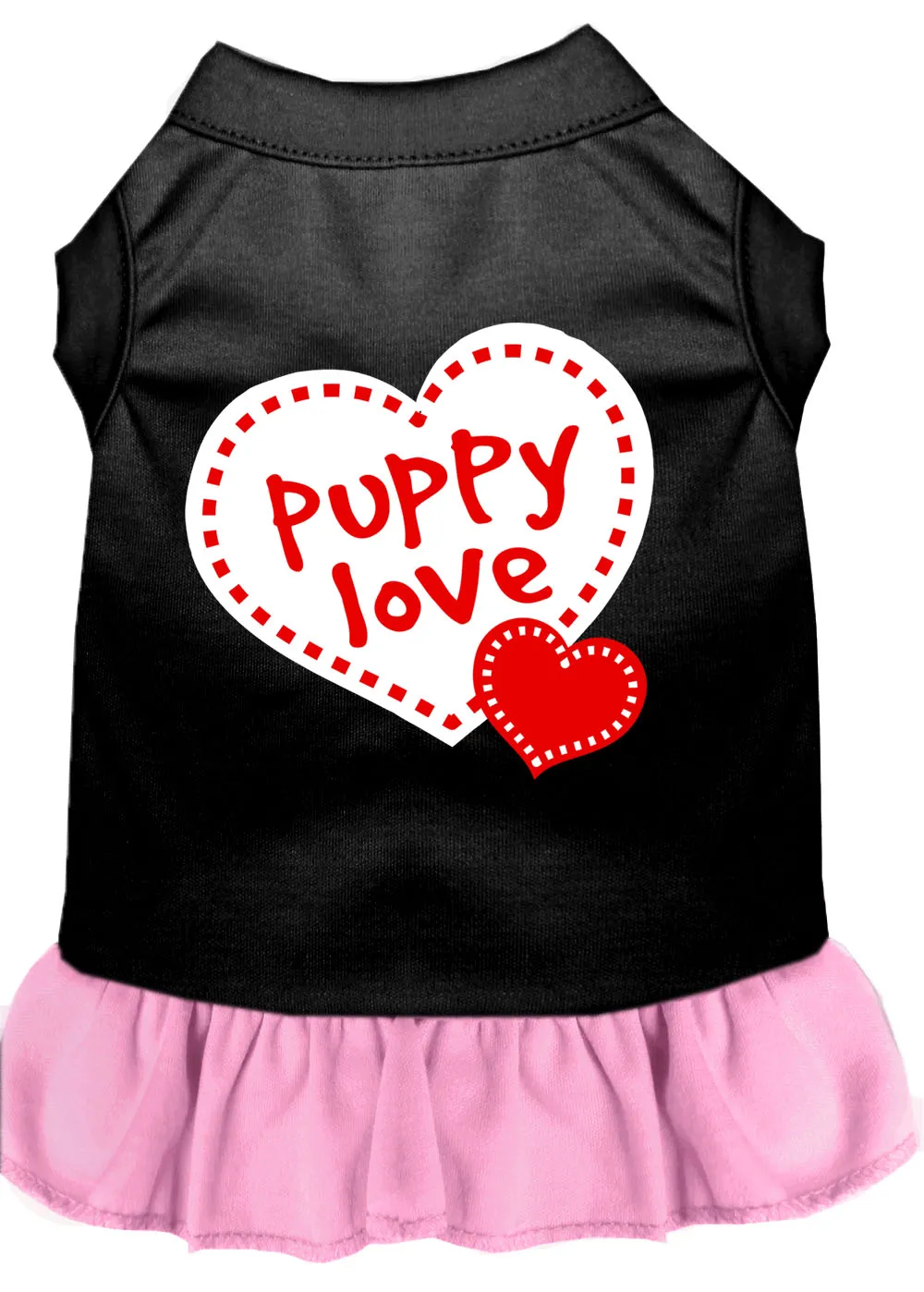 Puppy Love Screen Print Dog Dress Black With Light Pink Med