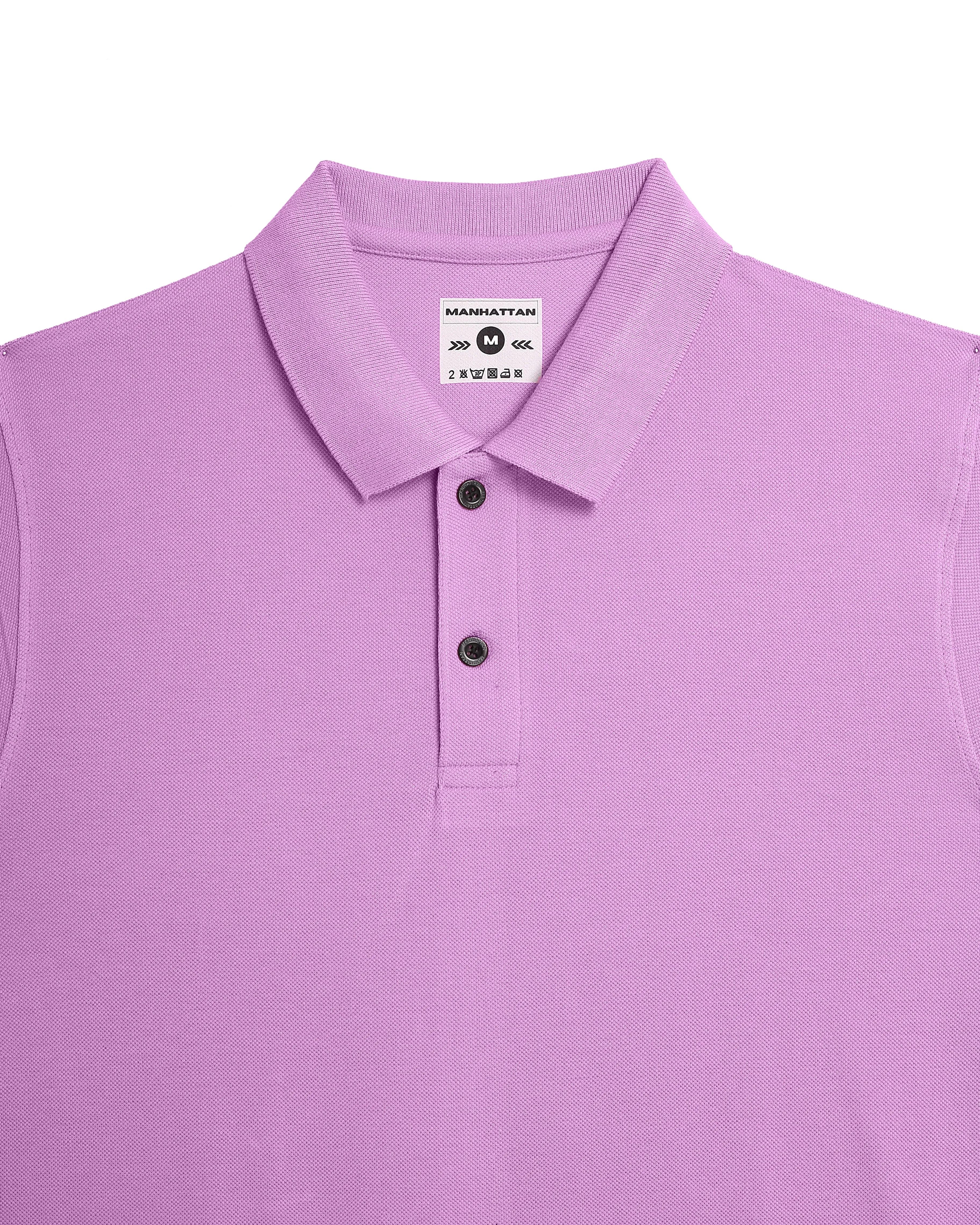 Pure Cotton Polo Plain T Shirts (Lilac) Without Pocket