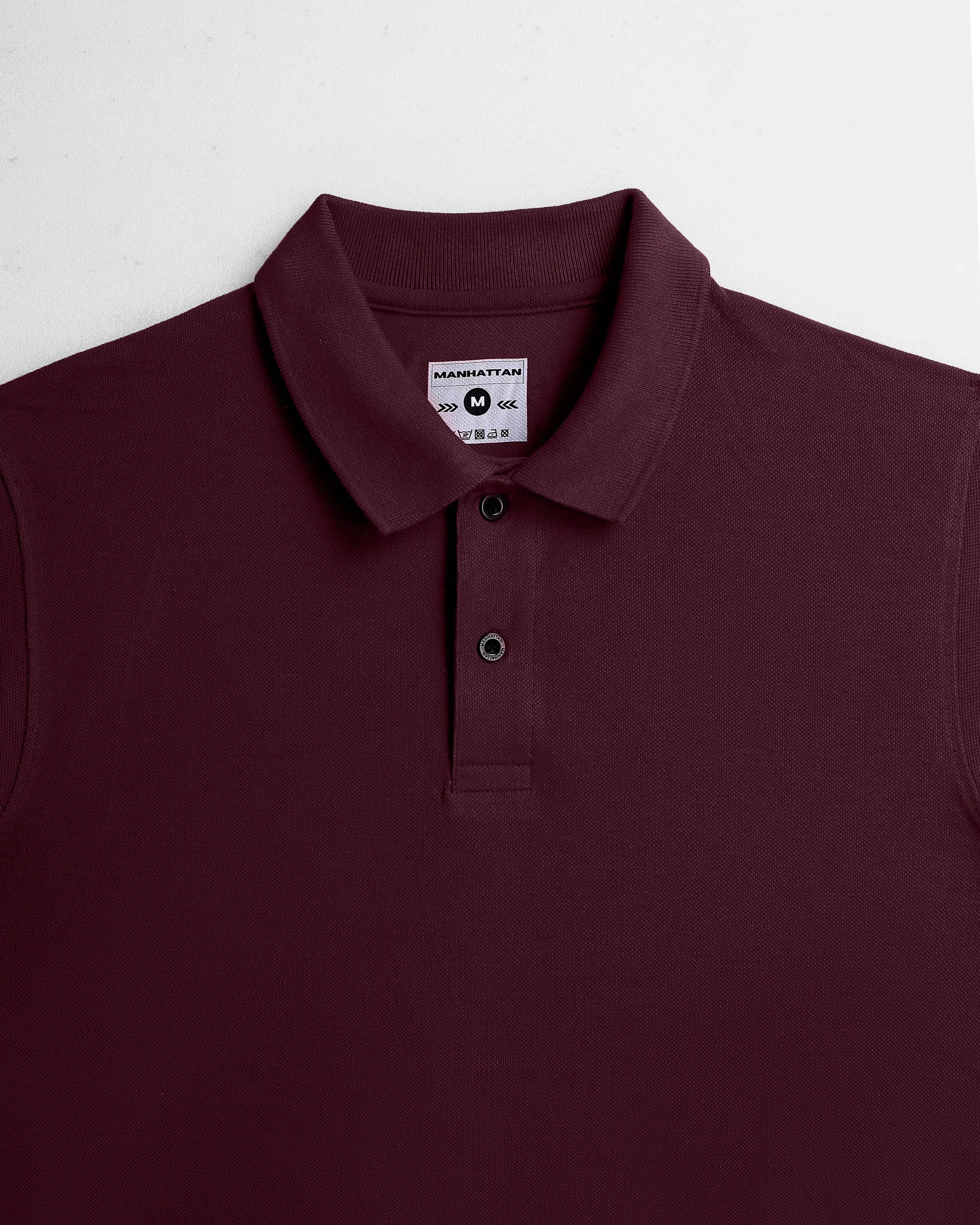 Pure Cotton Polo Plain T Shirts (Maroon) Without Pocket