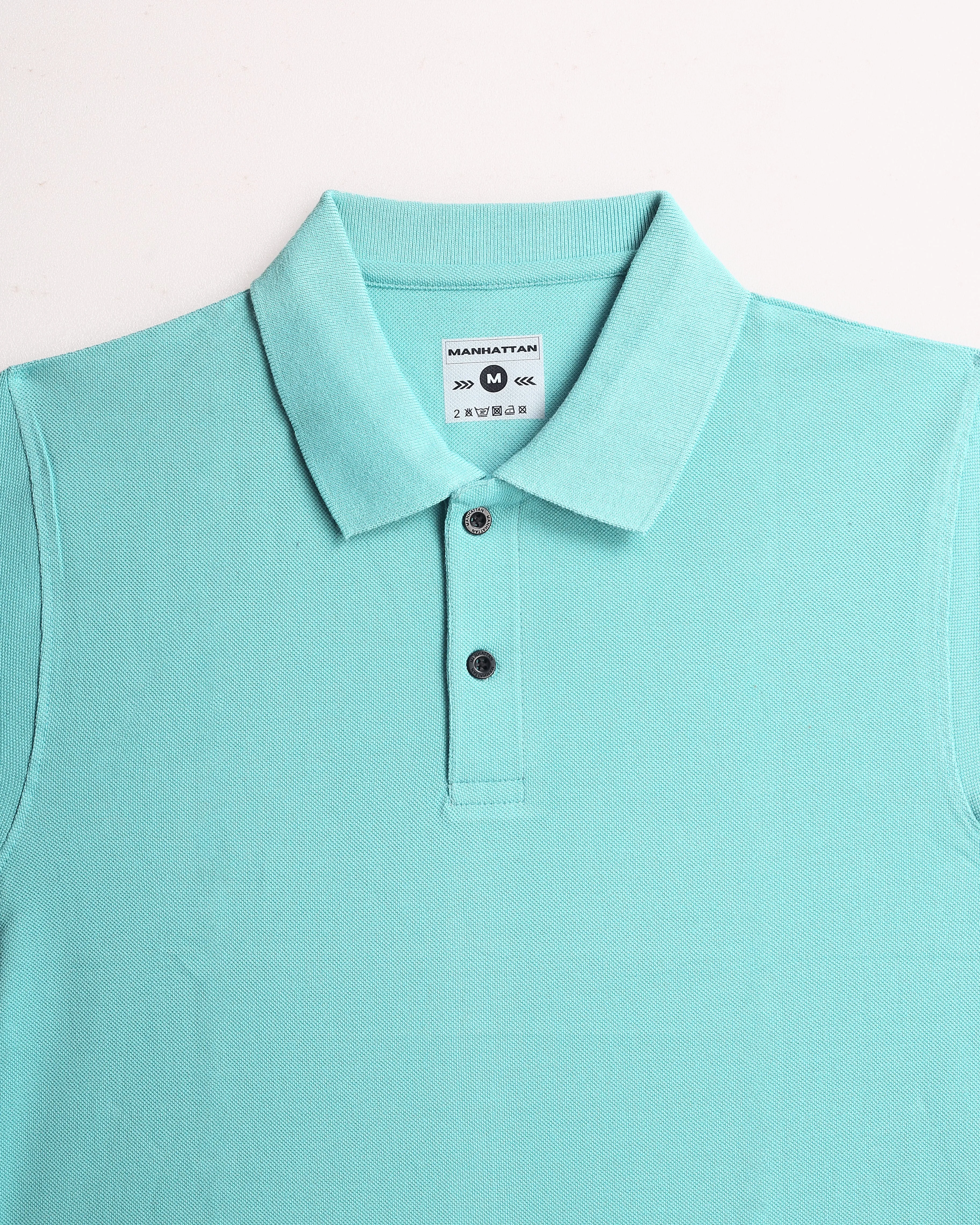 Pure Cotton Polo Plain T Shirts (Mint Blue) Without Pocket