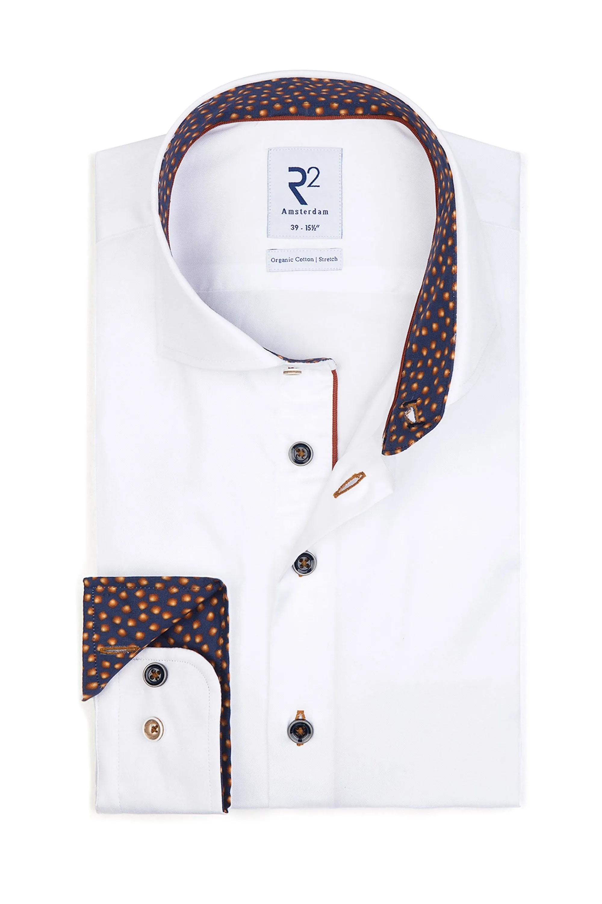 R2 White Shirt With Navy And Orange Trim White