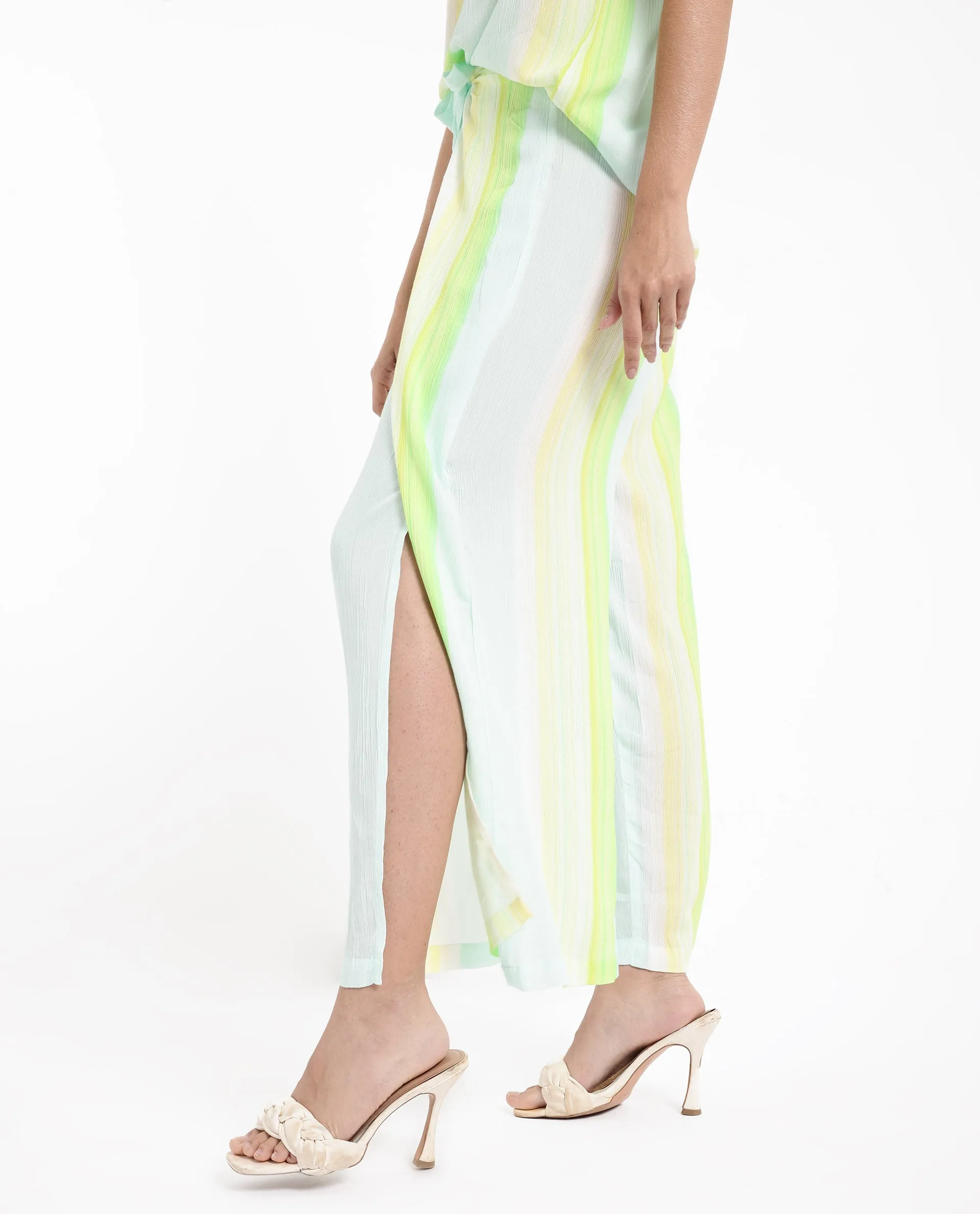 Rareism Women Yadot-B Multi Tie-Up Closure Wide Fit Ankle Length Broad Stripes Trouser