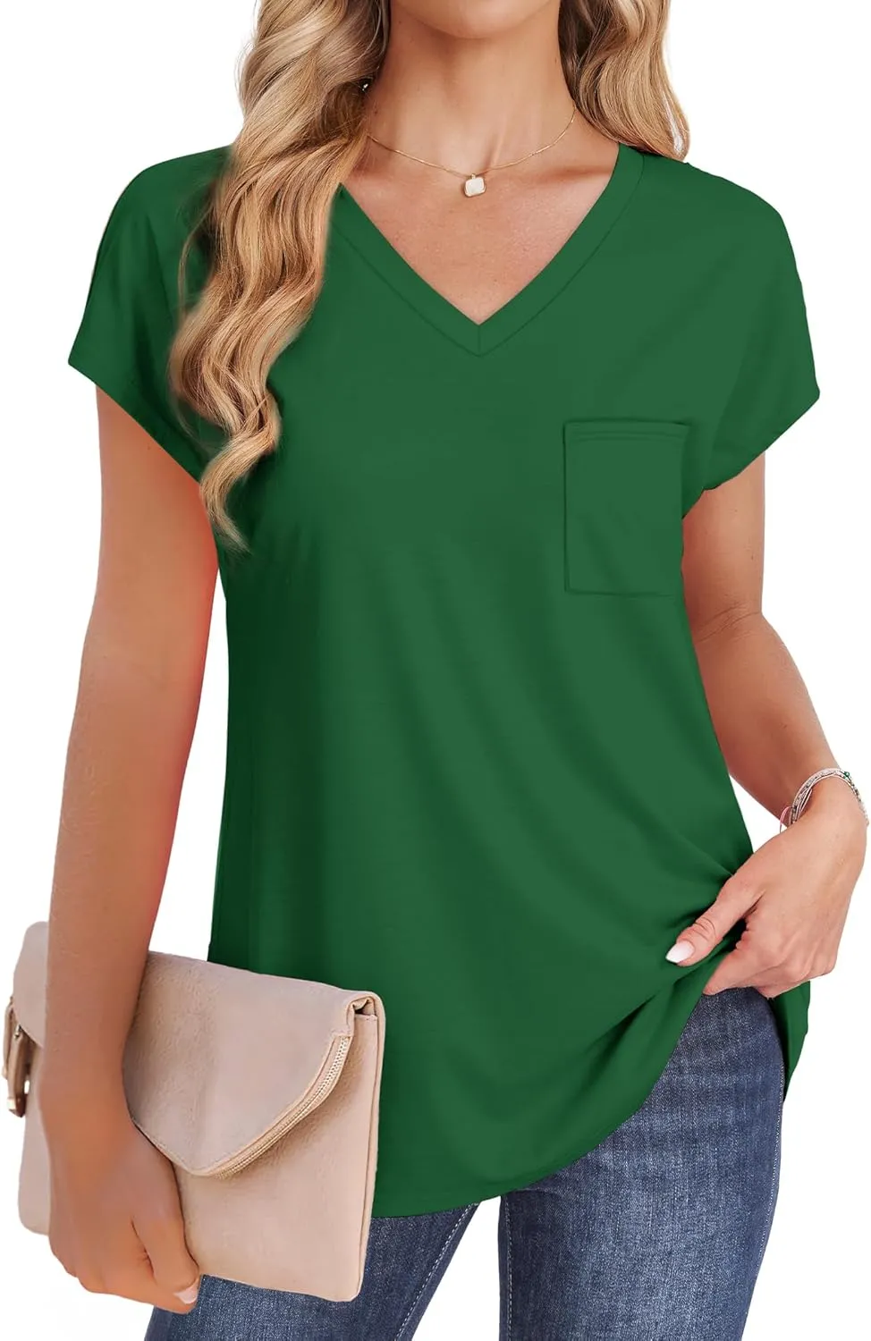 SAMPEEL Womens T Shirts V Neck Cap Short Sleeve Summer Tops Trendy 2025 Loose Casual Tshirts with Pocket