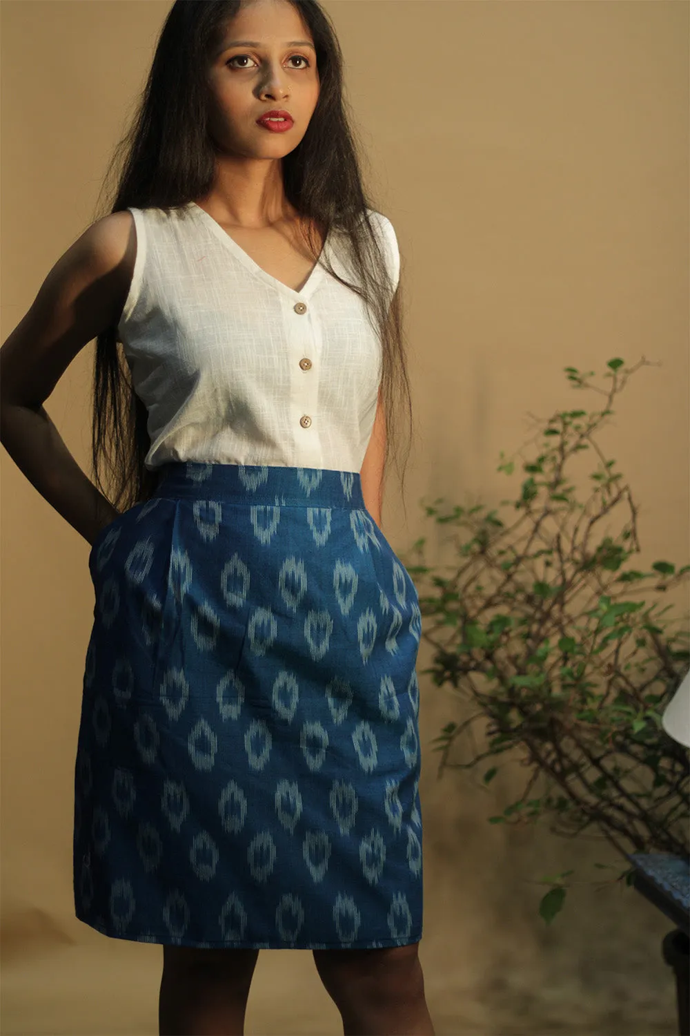 Shaili | Short Skirt | Royal Blue Ikkat