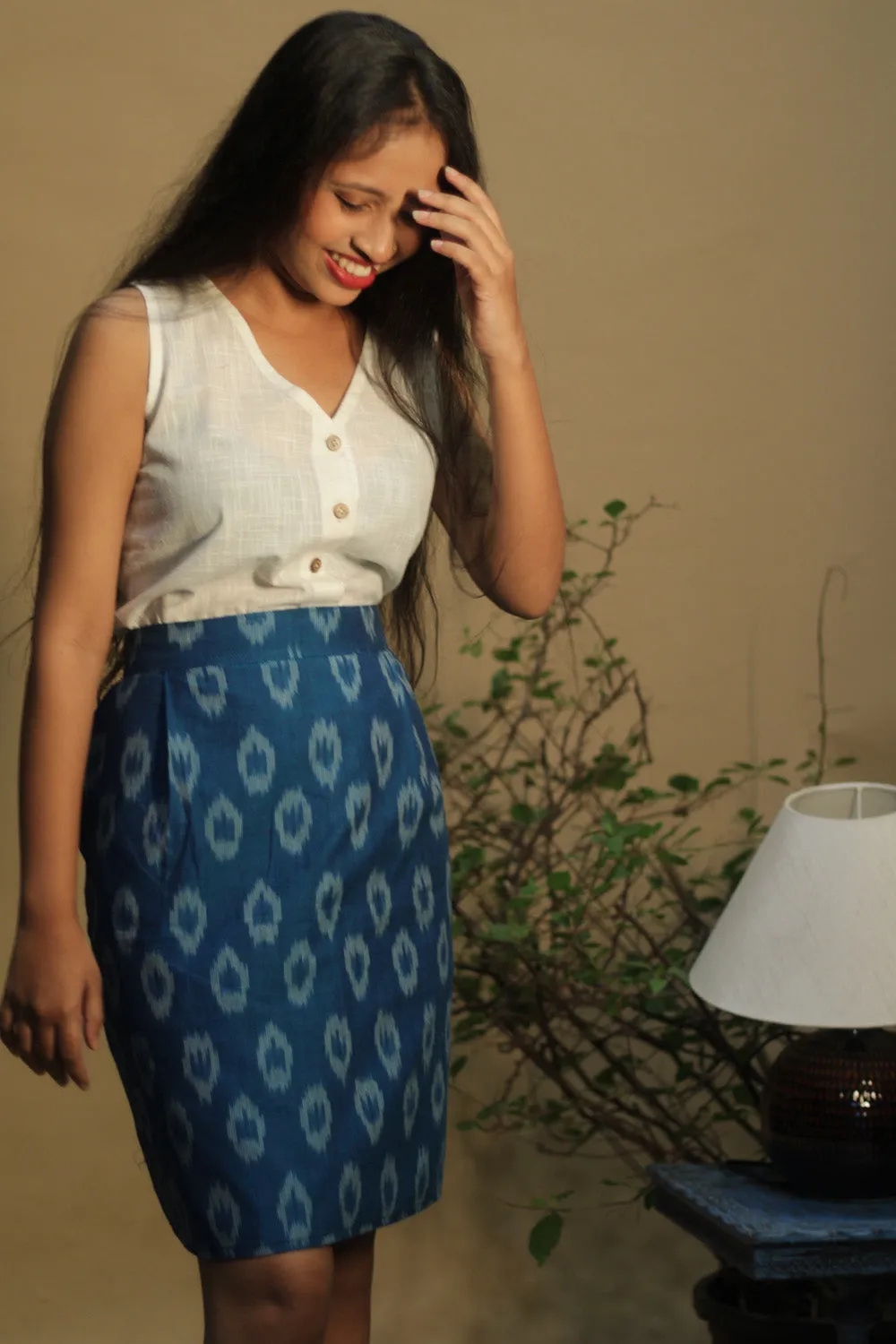 Shaili | Short Skirt | Royal Blue Ikkat