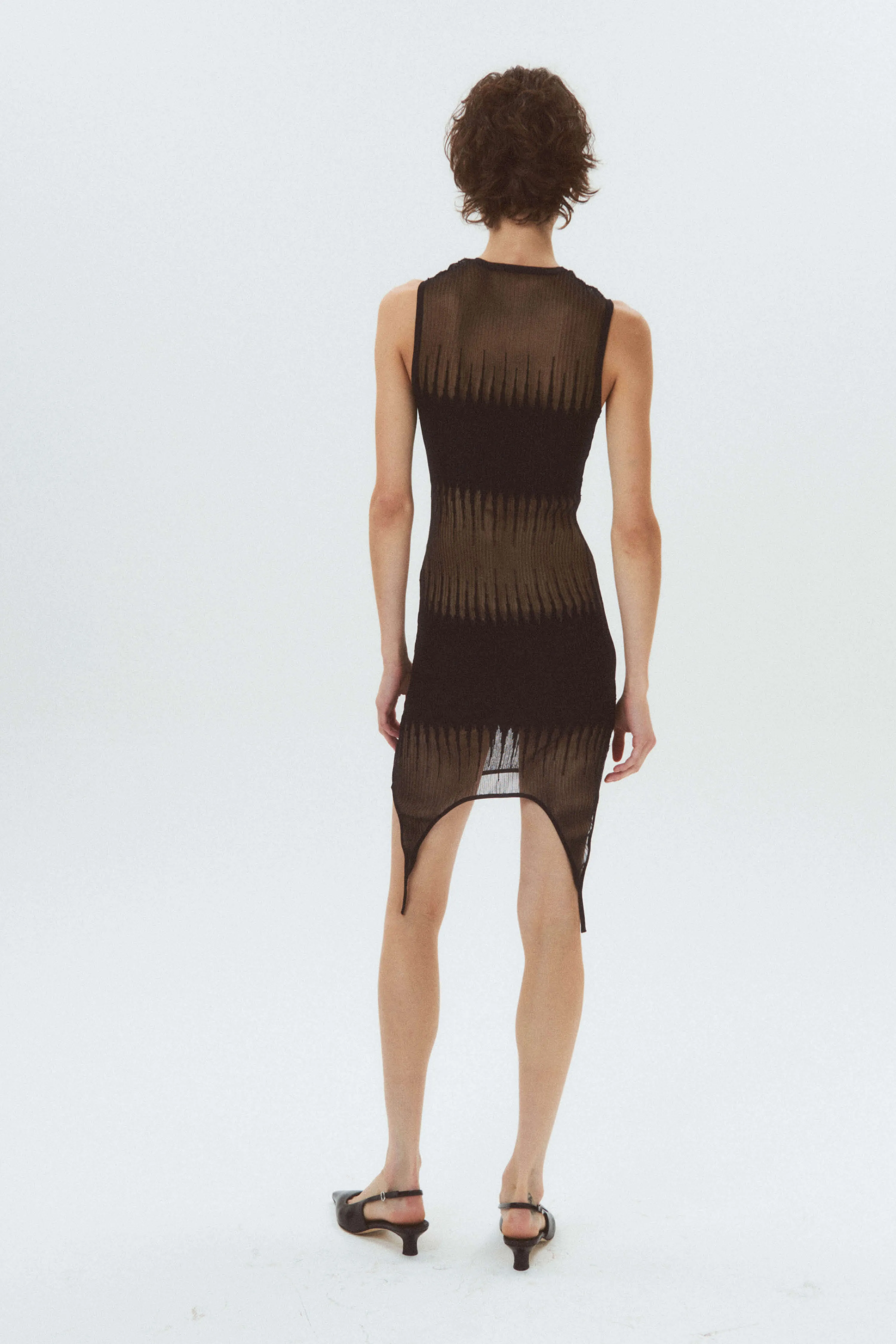 Sheer-Knit Mini Dress - Black
