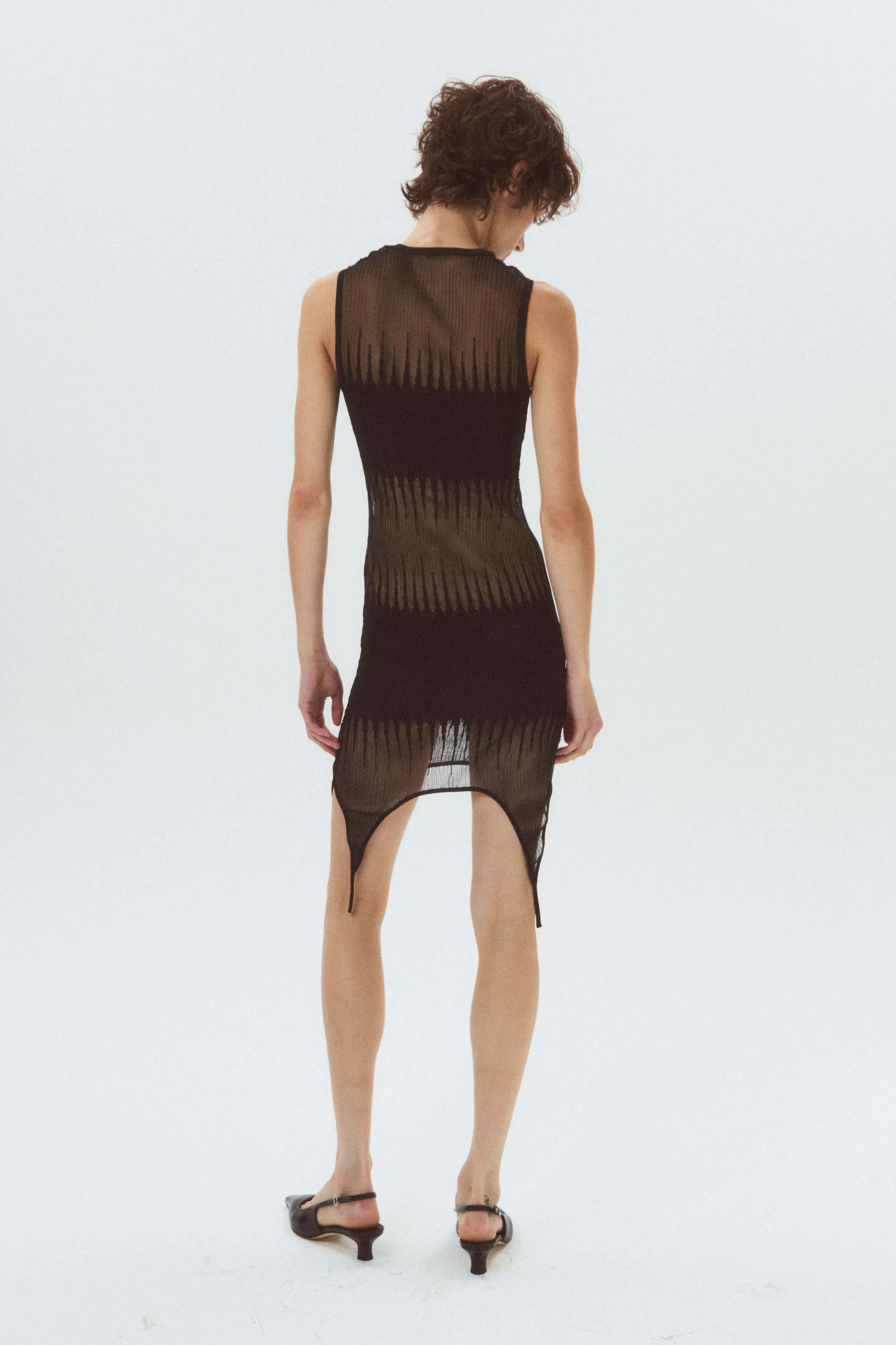 Sheer-Knit Mini Dress - Black
