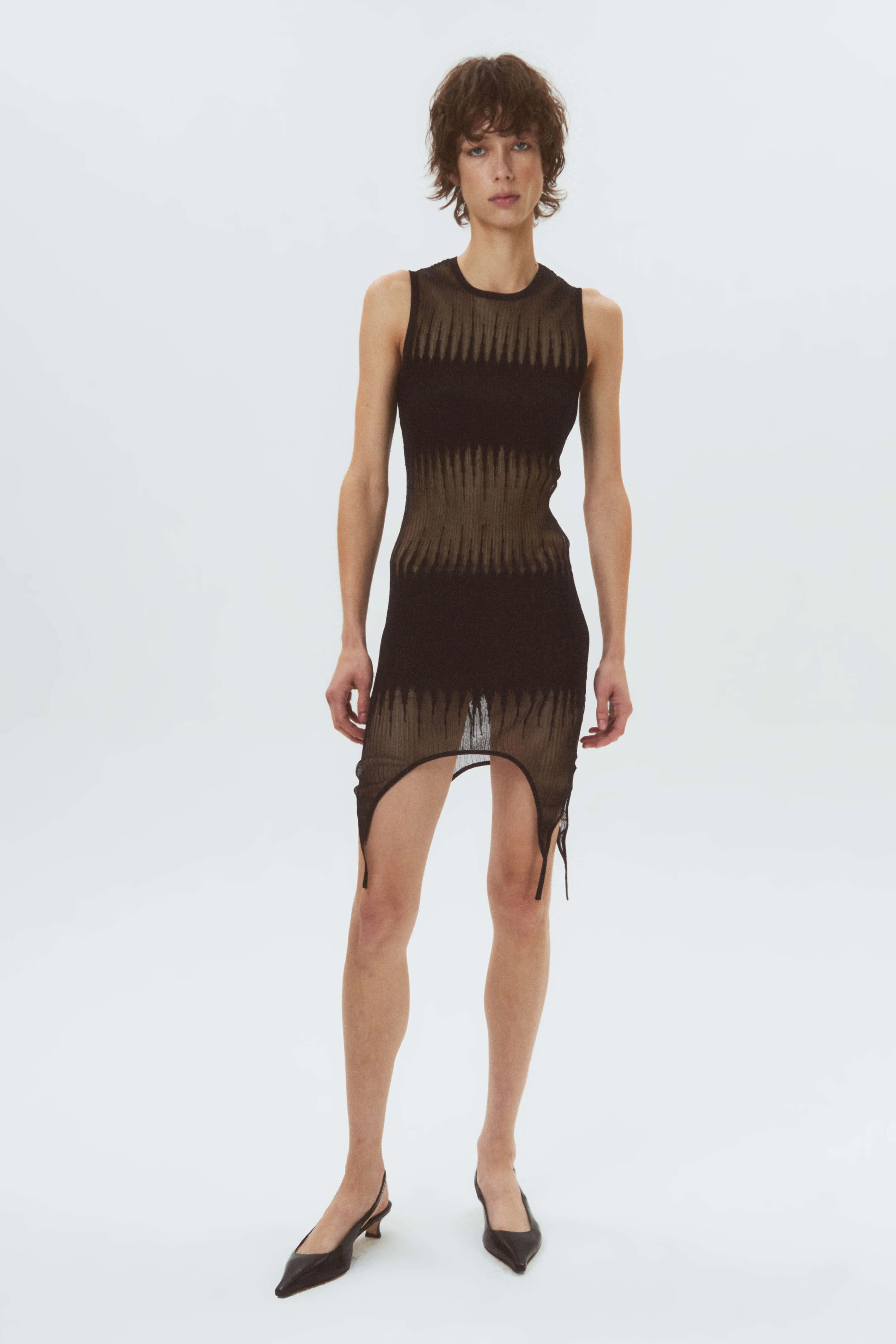 Sheer-Knit Mini Dress - Black