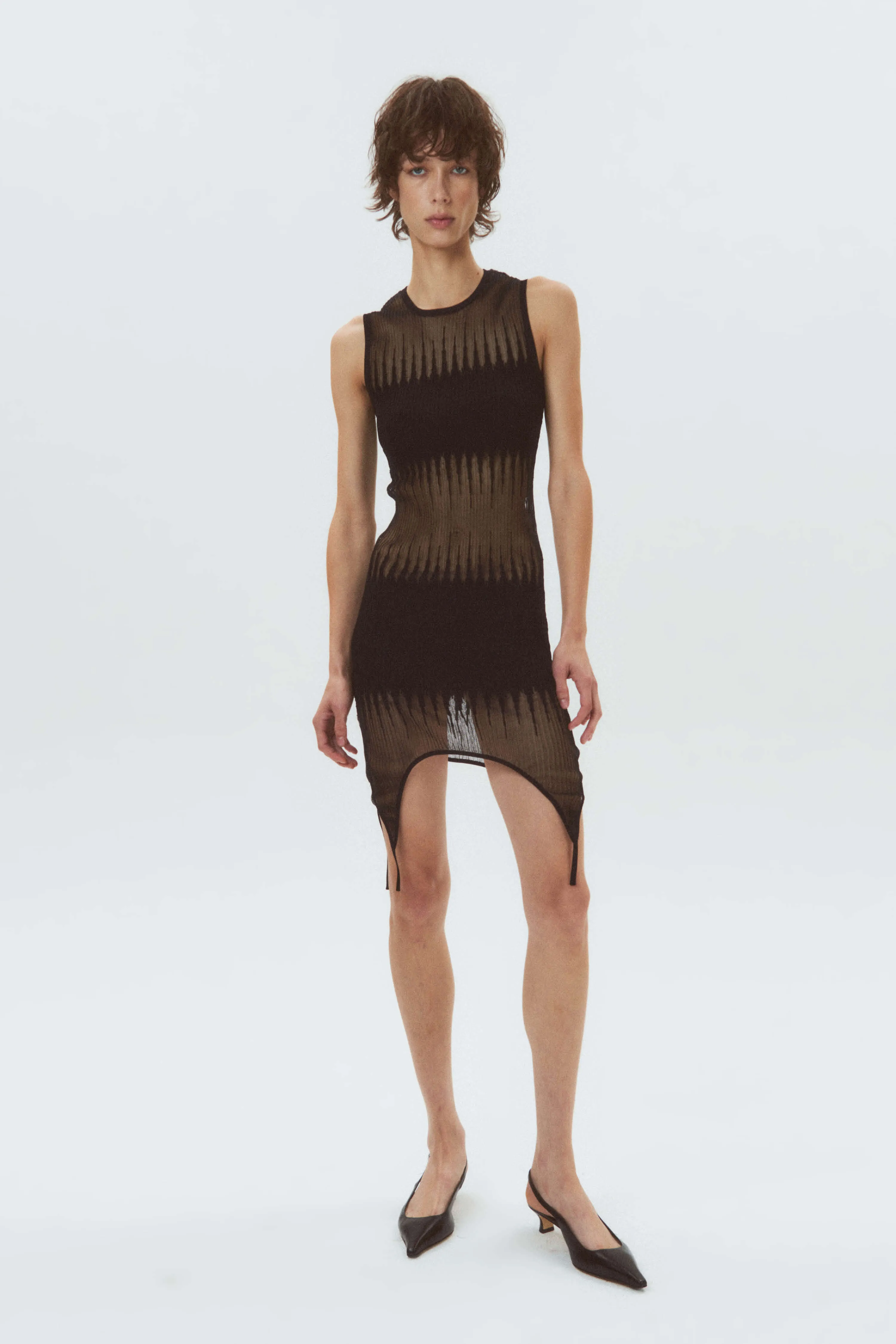 Sheer-Knit Mini Dress - Black