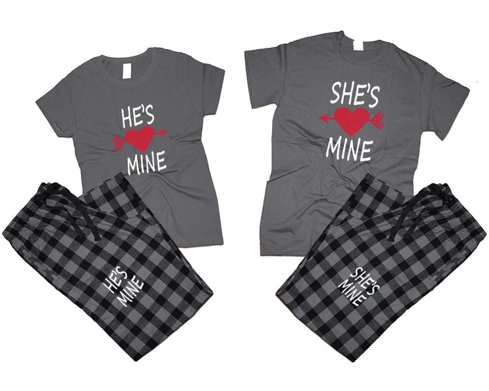 She's Mine & He's Mine Matching Pajamas Set – Cotton T-Shirts & Flannel Pants | Sold Separately for Men & Women
