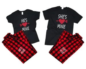 She's Mine & He's Mine Matching Pajamas Set – Cotton T-Shirts & Flannel Pants | Sold Separately for Men & Women