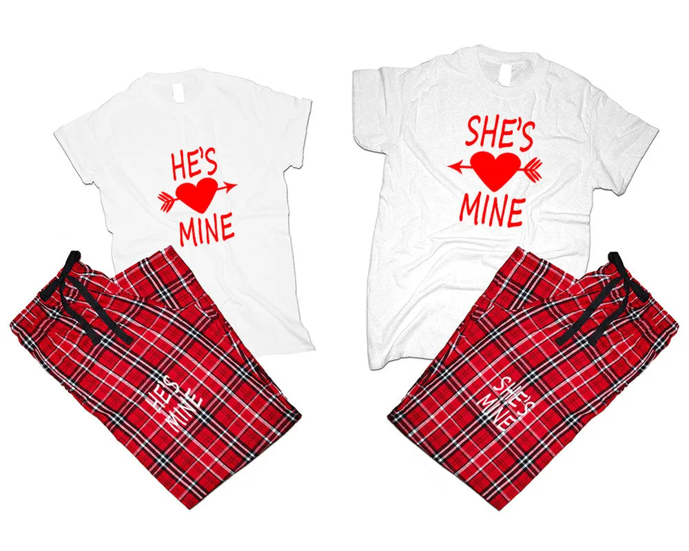 She's Mine & He's Mine Matching Pajamas Set – Cotton T-Shirts & Flannel Pants | Sold Separately for Men & Women