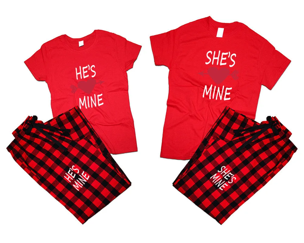She's Mine & He's Mine Matching Pajamas Set – Cotton T-Shirts & Flannel Pants | Sold Separately for Men & Women