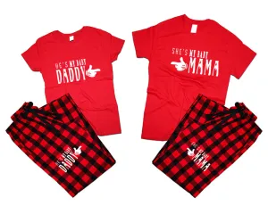 She's My Baby Mama & He's My Baby Daddy Matching Pajamas Set – Cotton T-Shirts & Flannel Pants | Sold Separately for Men & Women