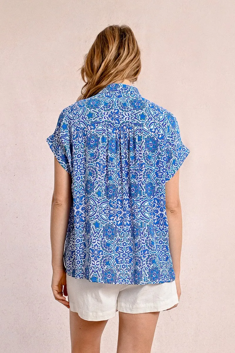 Short Sleeve Blouse in Blue Asha