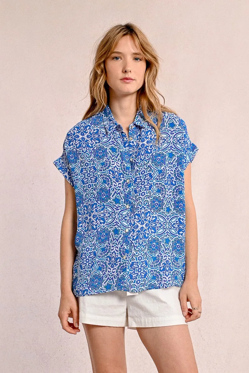 Short Sleeve Blouse in Blue Asha
