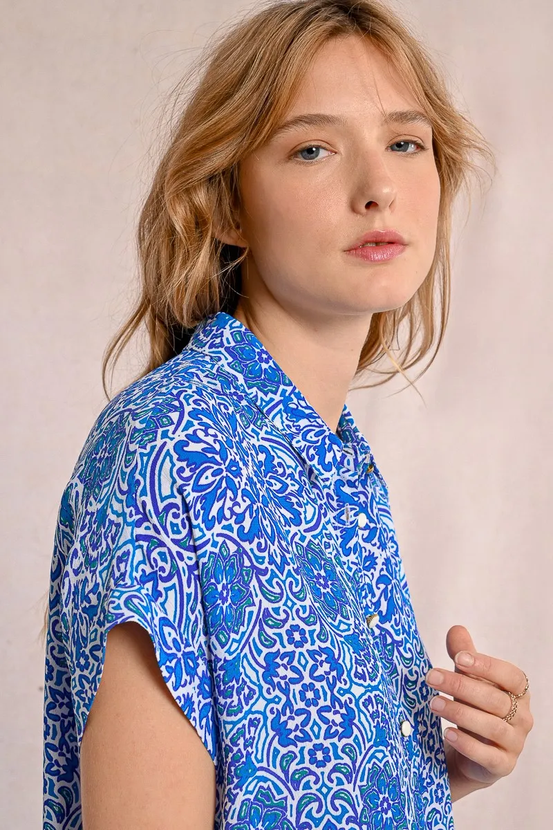 Short Sleeve Blouse in Blue Asha