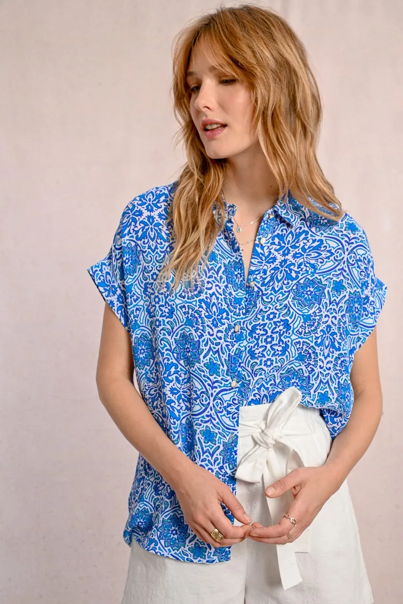 Short Sleeve Blouse in Blue Asha