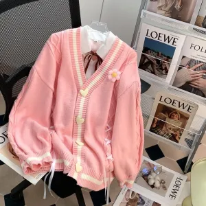 Soft Pink Heart-Button Cardigan – Cute & Cozy Knitwear