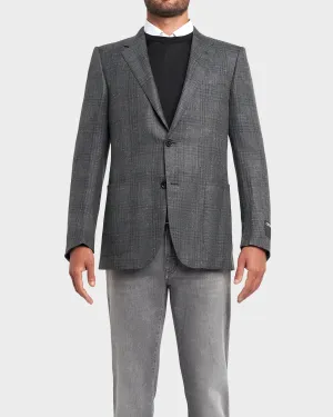 Tonal Check Cashmere Silk Hemp Sports Jacket
