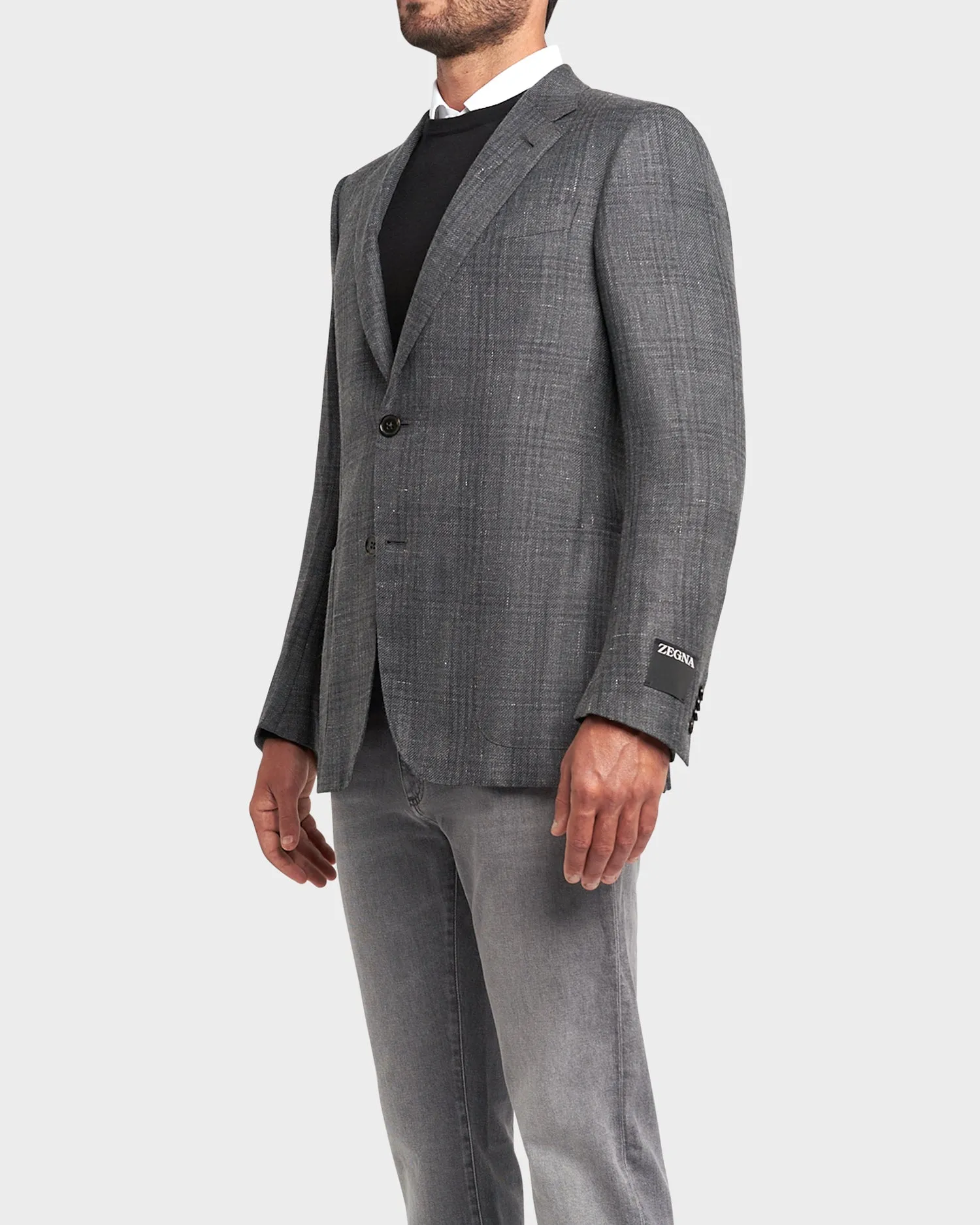 Tonal Check Cashmere Silk Hemp Sports Jacket
