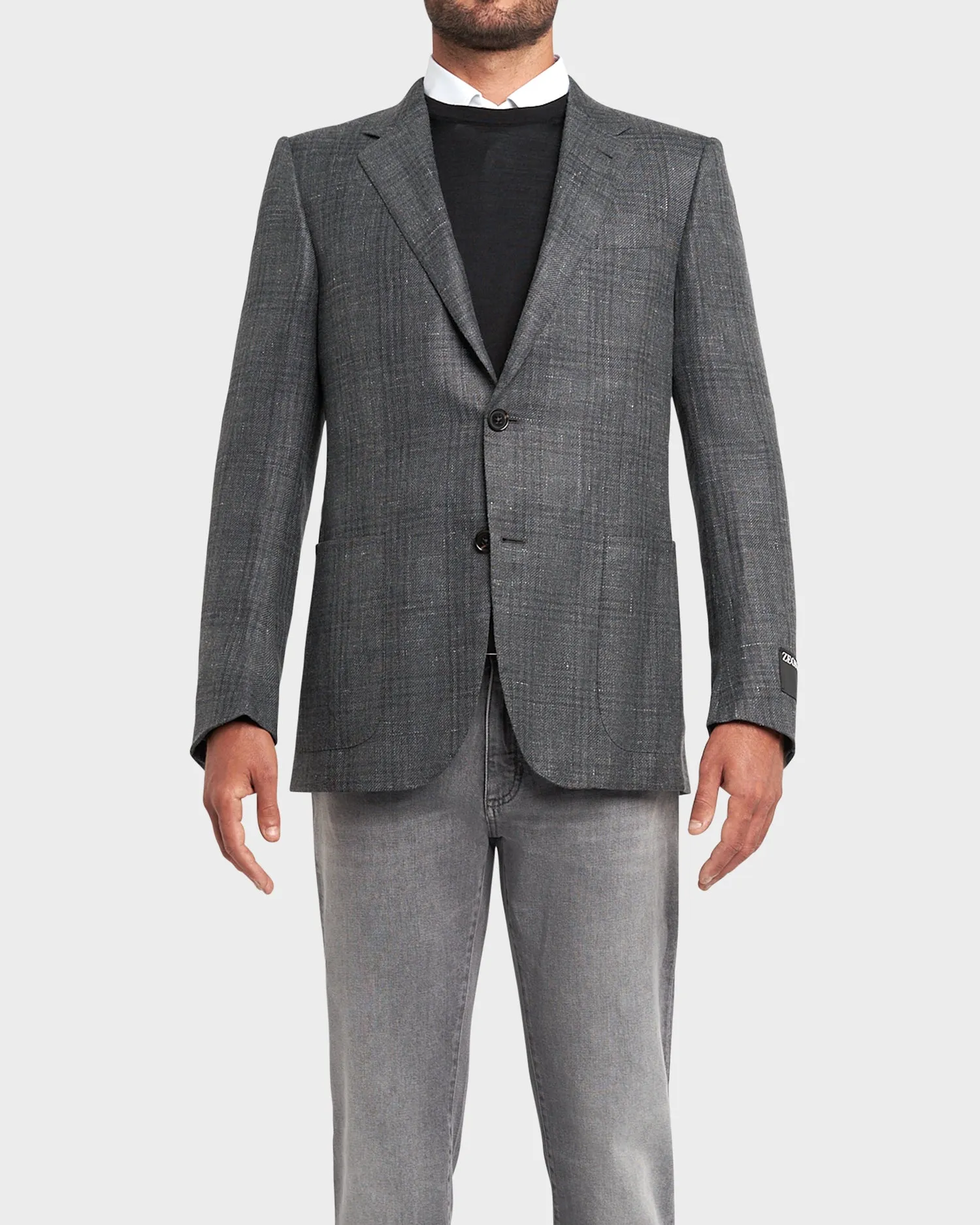 Tonal Check Cashmere Silk Hemp Sports Jacket