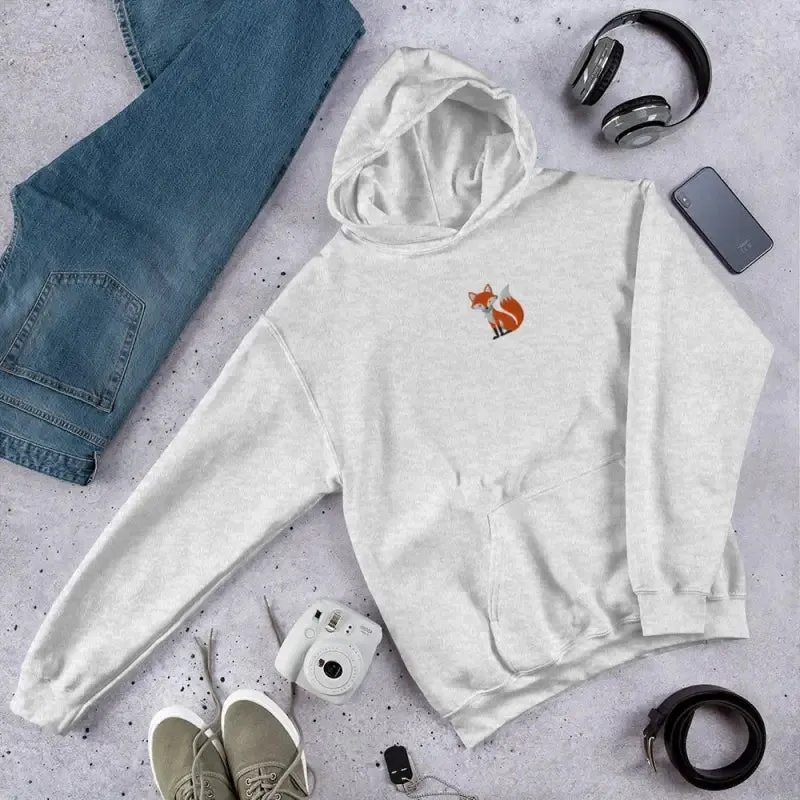 Trendy Embroidered Red Fox Cozy Unisex Hoodie