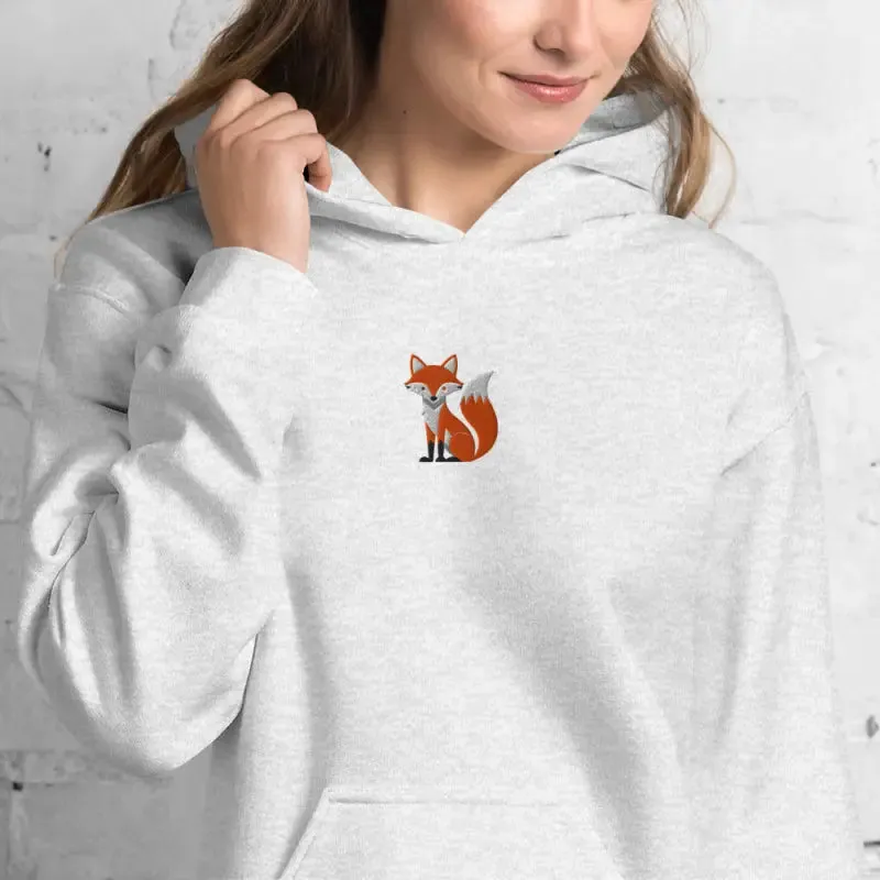 Trendy Embroidered Red Fox Cozy Unisex Hoodie