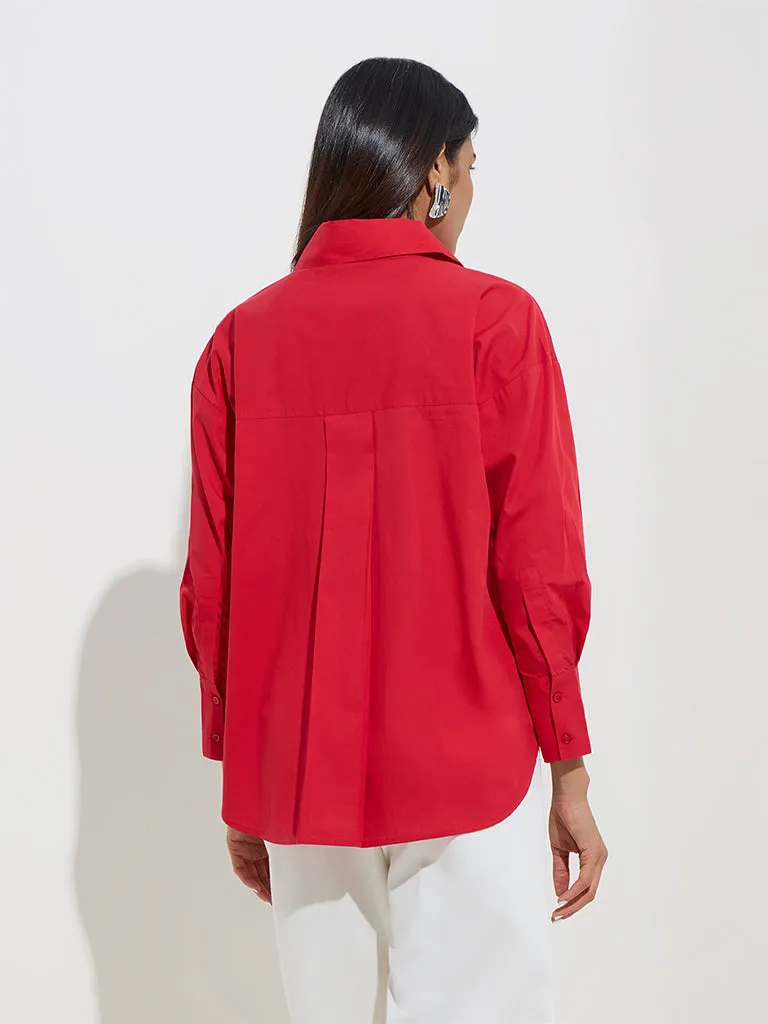 Wardrobe Red Solid Cotton Shirt