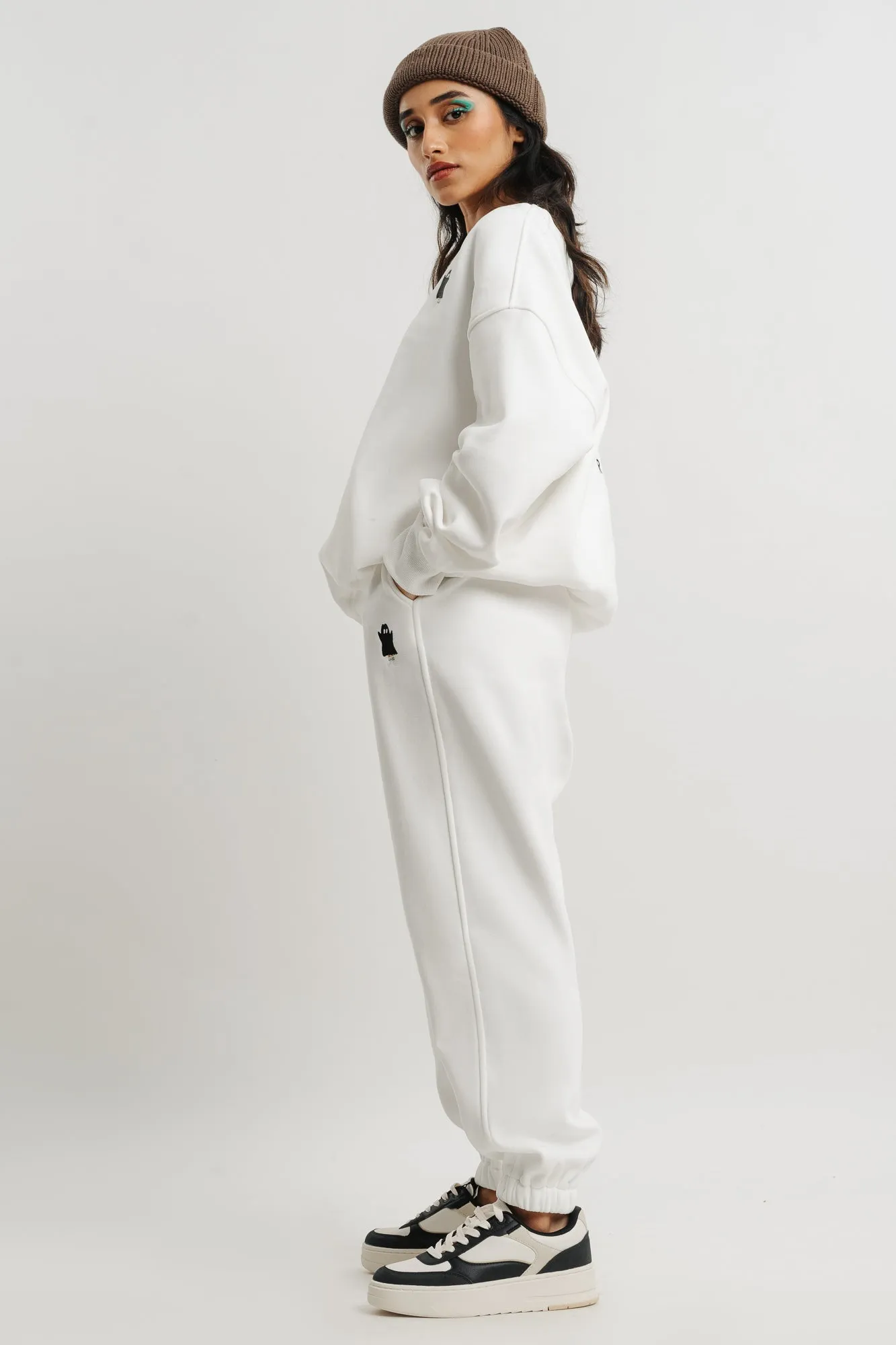 White Two Piece Sweatshirt And Jogger Set